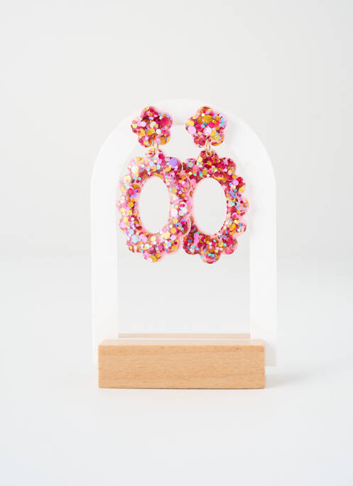 Boucles d’oreilles ornement breloque / pampille rose ODETTE femme