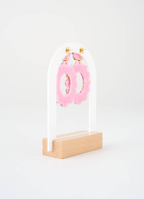 Boucles d’oreilles ornement breloque / pampille rose ODETTE femme