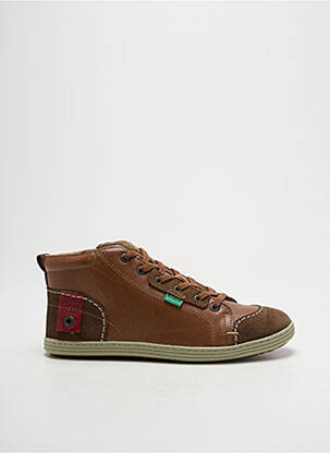 Baskets tissage satiné bout rond marron KICKERS garcon
