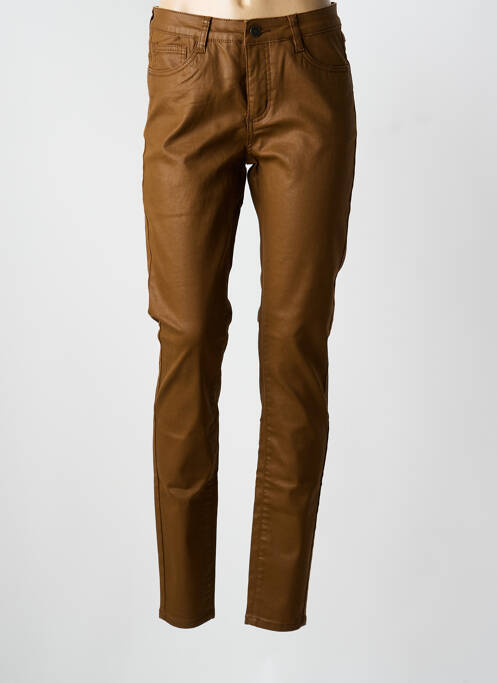 Pantalon slim tissage enduit taille normale marron GEISHA femme
