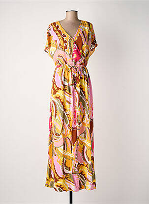 Robe longue imprimé fantaisie manches courtes orange B.YOUNG femme