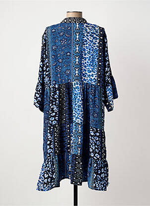 Robe mi-longue imprimé fantaisie manches longues bleu ICONIQUE femme