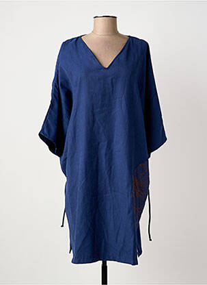 Robe mi-longue manches courtes manches courtes bleu POISSONS BLANCS femme
