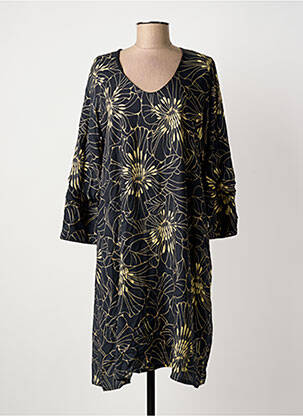 Robe mi-longue imprimé fantaisie manches longues noir POISSONS BLANCS femme