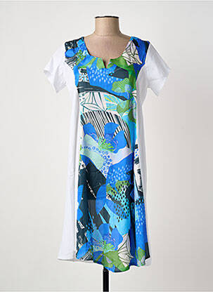 Robe mi-longue imprimé fantaisie manches courtes blanc POISSONS BLANCS femme