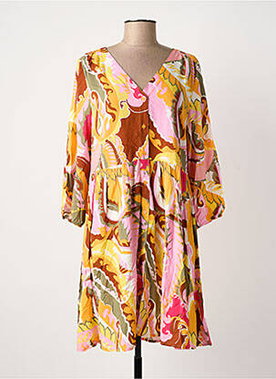 Robe mi-longue imprimé fantaisie manches longues orange B.YOUNG femme