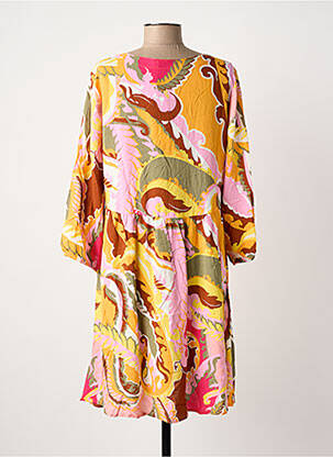 Robe mi-longue imprimé fantaisie manches longues orange B.YOUNG femme