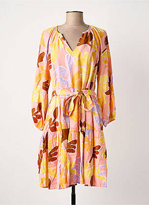 Robe mi-longue imprimé fantaisie manches longues orange B.YOUNG femme