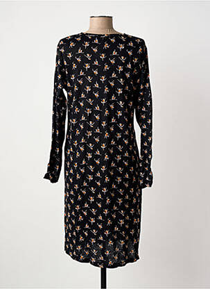 Robe mi-longue imprimé fantaisie manches longues noir AGATHE & LOUISE femme