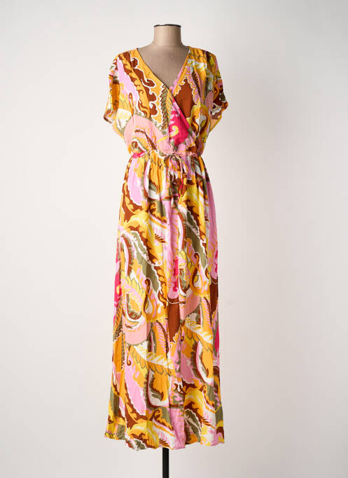 Robe longue imprimé fantaisie manches courtes orange B.YOUNG femme