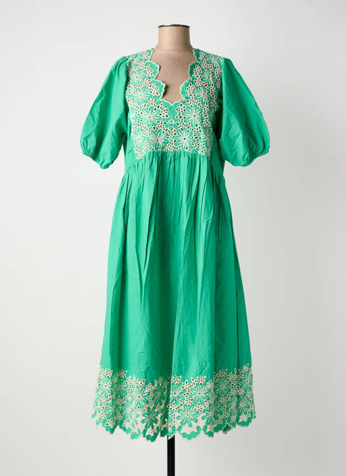 Robe longue manches courtes manches courtes vert CULTURE femme