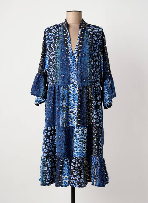 Robe mi-longue imprimé fantaisie manches longues bleu ICONIQUE femme
