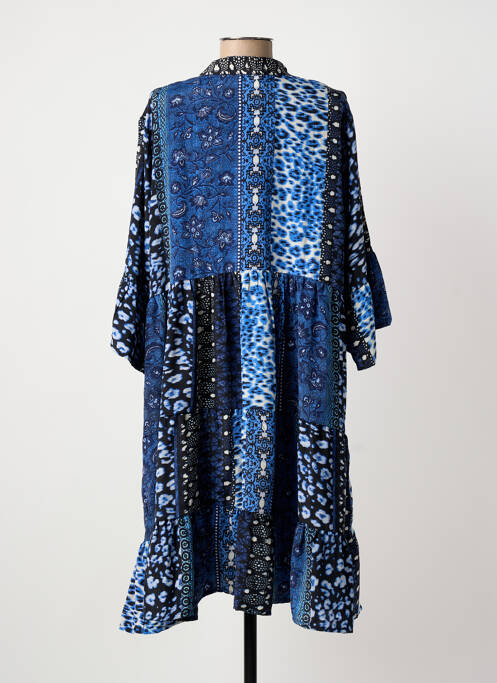 Robe mi-longue imprimé fantaisie manches longues bleu ICONIQUE femme