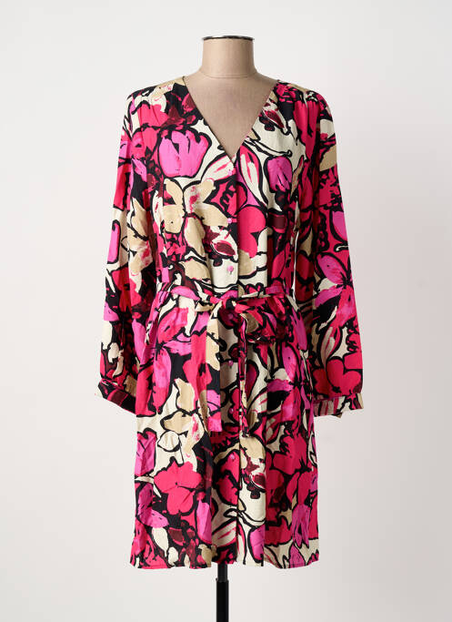 Robe mi-longue imprimé fleurs manches longues rose B.YOUNG femme