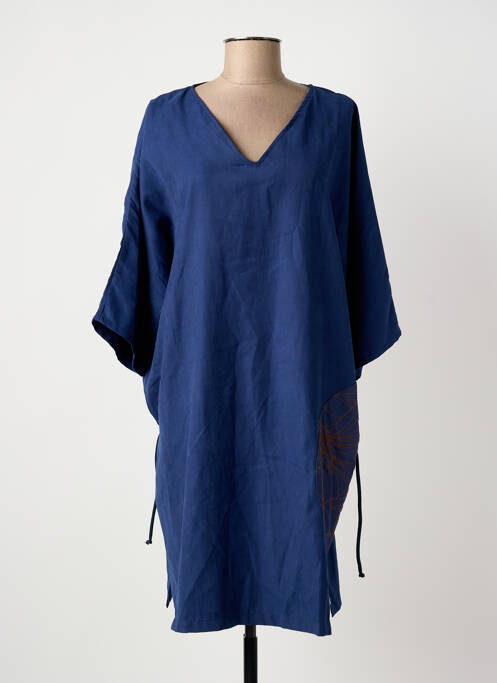 Robe mi-longue manches courtes manches courtes bleu POISSONS BLANCS femme