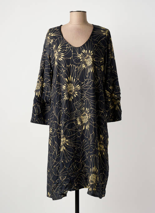 Robe mi-longue imprimé fantaisie manches longues noir POISSONS BLANCS femme