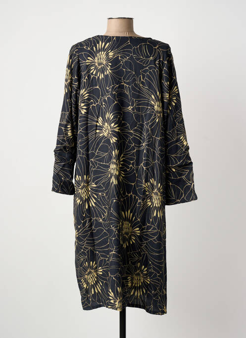 Robe mi-longue imprimé fantaisie manches longues noir POISSONS BLANCS femme