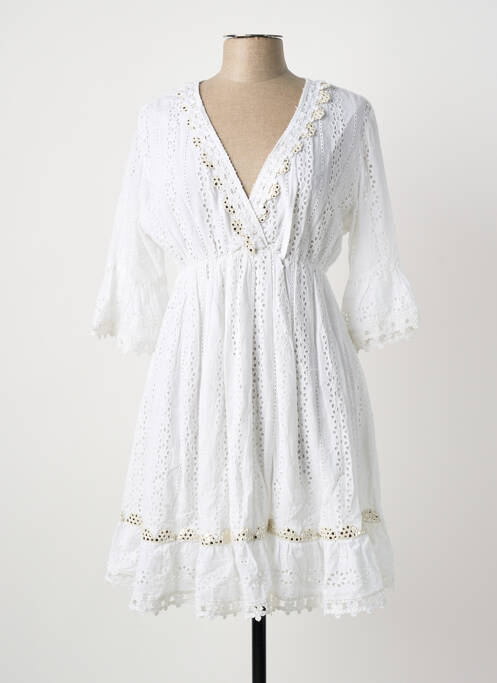 Robe courte manches 3/4 manches 3/4 blanc ICONIQUE femme
