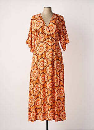 Robe longue imprimé fantaisie manches courtes orange C'EST BEAU LA VIE femme