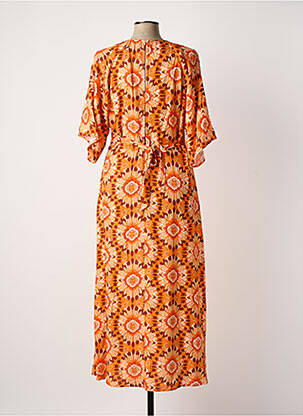 Robe longue imprimé fantaisie manches courtes orange C'EST BEAU LA VIE femme