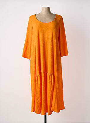 Robe mi-longue manches 3/4 manches 3/4 orange POISSONS BLANCS femme