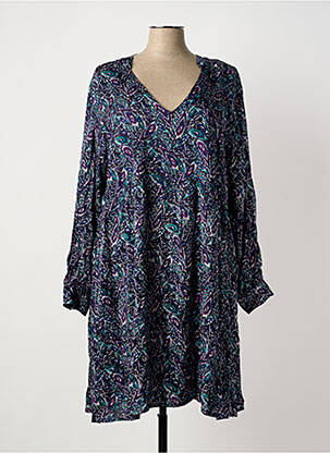 Robe mi-longue imprimé fantaisie manches longues bleu LA FIANCEE DU MEKONG femme
