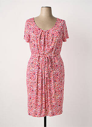 Robe mi-longue imprimé fantaisie manches courtes rose JULIE GUERLANDE femme
