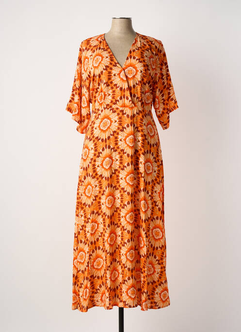 Robe longue imprimé fantaisie manches courtes orange C'EST BEAU LA VIE femme
