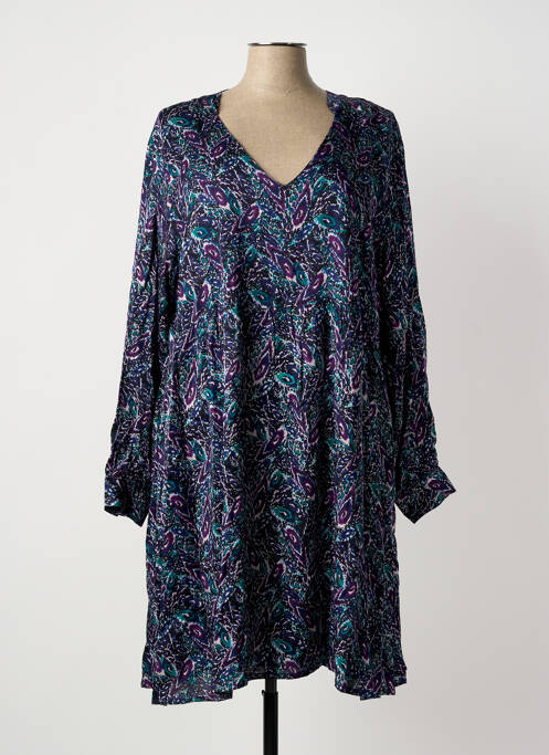 Robe mi-longue imprimé fantaisie manches longues bleu LA FIANCEE DU MEKONG femme