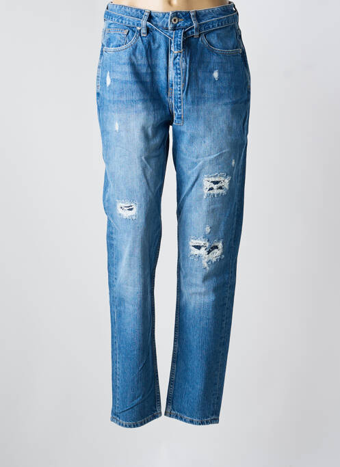 Jeans coupe droite effet usé délavé taille normale bleu KUYICHI femme