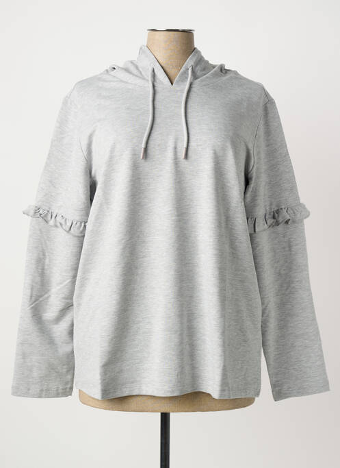 Sweat-shirt à capuche stretch manches longues gris LINEA TESINI femme