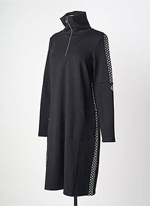 Robe mi-longue imprimé fantaisie manches longues noir DOLCEZZA femme