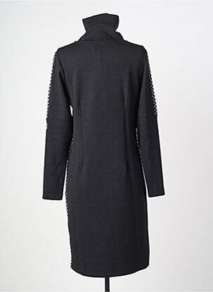 Robe mi-longue imprimé fantaisie manches longues noir DOLCEZZA femme