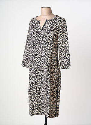 Robe mi-longue manches 3/4 manches 3/4 beige FRANK WALDER femme