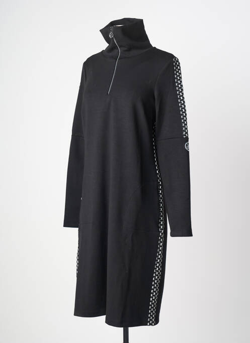 Robe mi-longue imprimé fantaisie manches longues noir DOLCEZZA femme