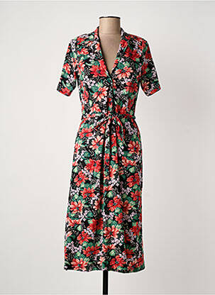 Robe mi-longue imprimé fleurs manches courtes noir KING LOUIE femme