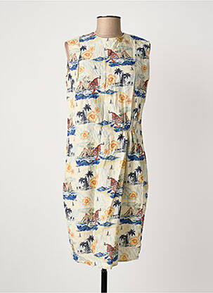Robe mi-longue imprimé fantaisie sans manche beige KOMODO femme