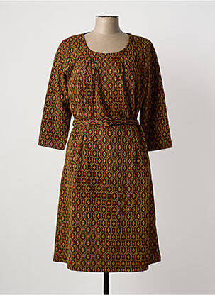 Robe mi-longue imprimé fantaisie manches longues marron KING LOUIE femme