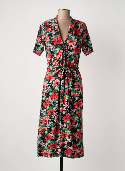 Robe mi-longue imprimé fleurs manches courtes noir KING LOUIE femme