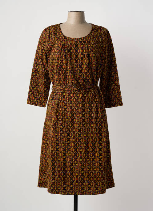 Robe mi-longue imprimé fantaisie manches longues marron KING LOUIE femme