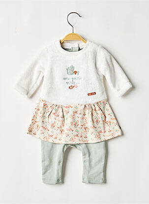 Combi-pantalon col rond manches longues blanc SUCRE D'ORGE fille
