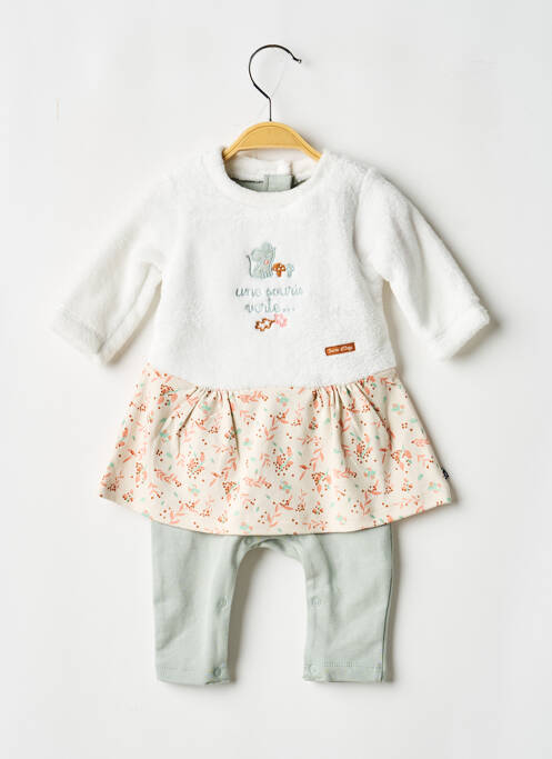 Combi-pantalon col rond manches longues blanc SUCRE D'ORGE fille