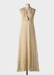 Robe longue imprimé fantaisie fines bretelles beige SURKANA femme