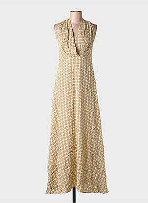 Robe longue imprimé fantaisie fines bretelles beige SURKANA femme