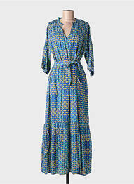 Robe longue imprimé fantaisie manches 3/4 bleu SURKANA femme