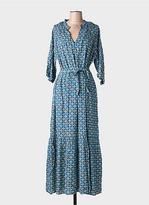 Robe longue imprimé fantaisie manches 3/4 bleu SURKANA femme