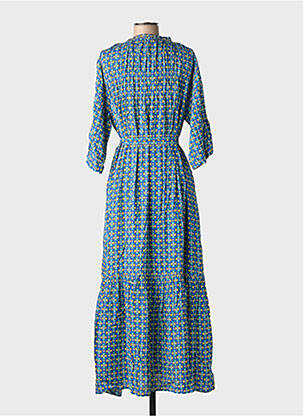 Robe longue imprimé fantaisie manches 3/4 bleu SURKANA femme