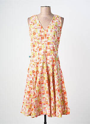 Robe mi-longue imprimé fantaisie sans manche orange KALI YOG femme