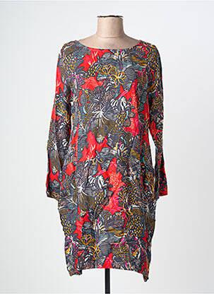 Robe mi-longue imprimé fantaisie manches longues rouge KALI YOG femme