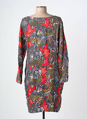 Robe mi-longue imprimé fantaisie manches longues rouge KALI YOG femme